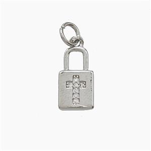 Copper Lock Pendant Pave Zirconia Cross Platinum Plated, approx 7-13mm