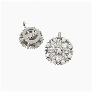 Copper Flower Pendant Pave Zirconia Platinum Plated, approx 9mm