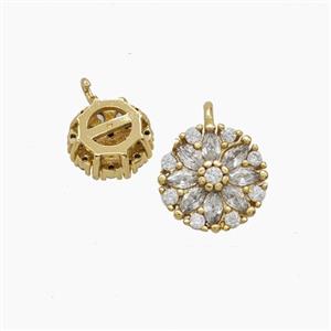 Copper Flower Pendant Pave Zirconia Gold Plated, approx 9mm
