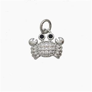 Copper Crab Pendant Pave Zirconia Platinum Plated, approx 8-11.5mm
