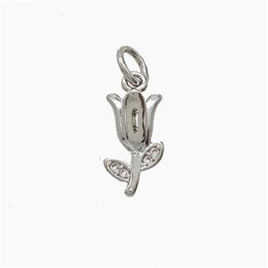 Copper Tulip Pendant Pave Zirconia Flower Platinum Plated, approx 6-11.5mm