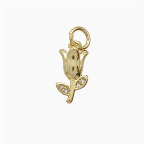 Copper Tulip Pendant Pave Zirconia Flower Gold Plated, approx 6-11.5mm