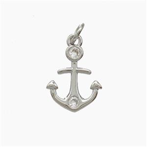 Copper Anchor Pendant Pave Zirconia Platinum Plated, approx 11.5-14mm