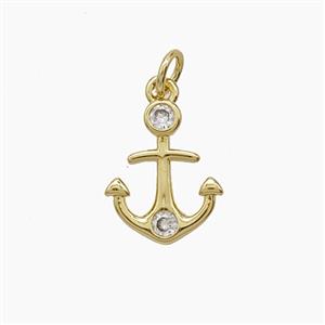 Copper Anchor Pendant Pave Zirconia Gold Plated, approx 11.5-14mm