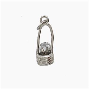 Copper Basket Pendant Pave Zirconia Platinum Plated, approx 6.5-15mm