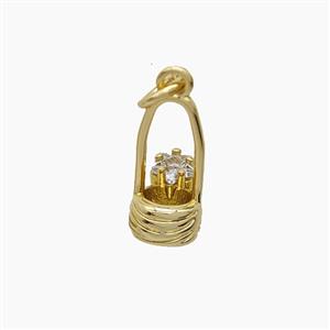 Copper Basket Pendant Pave Zirconia Gold Plated, approx 6.5-15mm