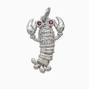 Copper Crayfish Pendant Pave Zirconia Platinum Plated, approx 12-18mm
