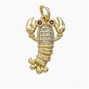 Copper Crayfish Pendant Pave Zirconia Gold Plated, approx 12-18mm