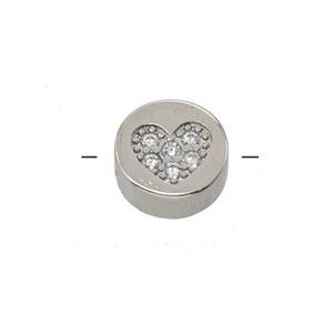 Copper Button Beads Pave Zirconia Heart Platinum Plated, approx 11mm