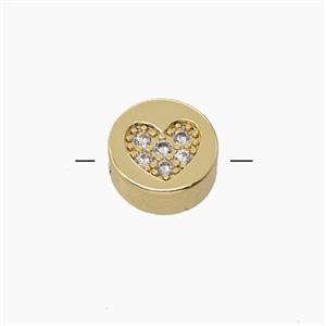 Copper Button Beads Pave Zirconia Heart Gold Plated, approx 11mm