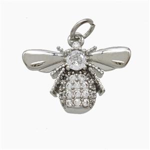 Copper Honeybee Pendant Pave Zirconia Platinum Plated, approx 13-19mm