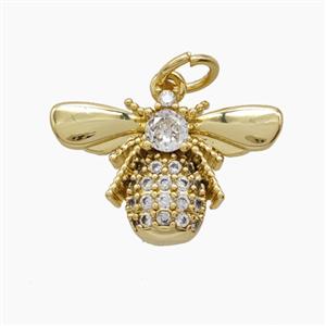 Copper Honeybee Pendant Pave Zirconia Gold Plated, approx 13-19mm