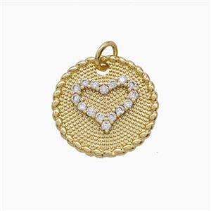 Copper Heart Pendant Pave Zirconia Circle Gold Plated, approx 17mm