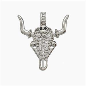 Copper Bullhead Pendant Pave Zirconia Platinum Plated, approx 22-25mm