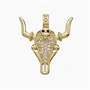 Copper Bullhead Pendant Pave Zirconia Gold Plated, approx 22-25mm