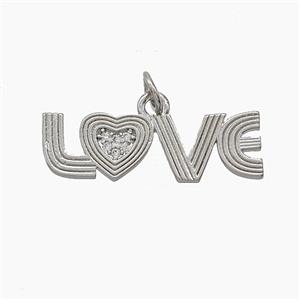 Copper LOVE Pendant Pave Zirconia Heart Platinum Plated, approx 8-26mm