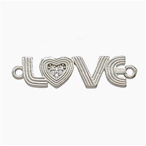 Copper LOVE Connector Pave Zirconia Heart Platinum Plated, approx 8-26mm