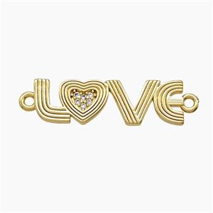 Copper LOVE Connector Pave Zirconia Heart Gold Plated, approx 8-26mm