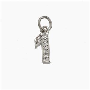 Copper Number-1 Pendant Pave Zirconia One Platinum Plated, approx 4-10mm