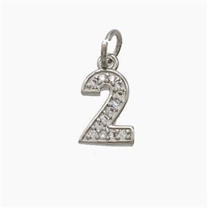 Copper Number-2 Pendant Pave Zirconia Two Platinum Plated, approx 4-10mm