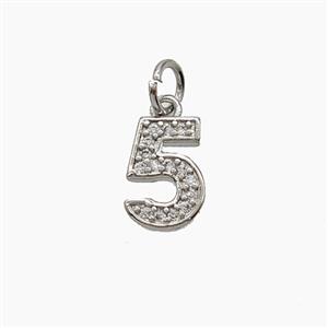 Copper Number-5 Pendant Pave Zirconia Five Platinum Plated, approx 4-10mm