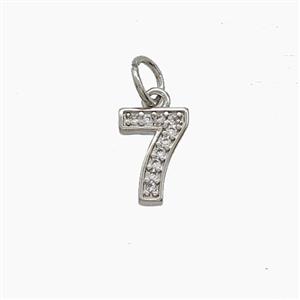 Copper Number-7 Pendant Pave Zirconia Seven Platinum Plated, approx 4-10mm