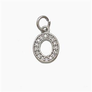 Copper Number-0 Pendant Pave Zirconia Zero Platinum Plated, approx 4-10mm