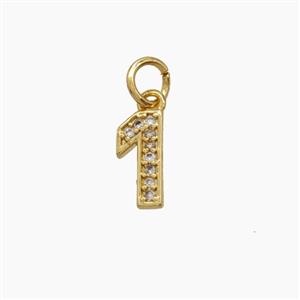 Copper Number-1 Pendant Pave Zirconia One Gold Plated, approx 4-10mm