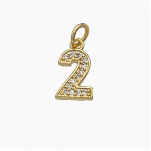 Copper Number-2 Pendant Pave Zirconia Two Gold Plated, approx 4-10mm