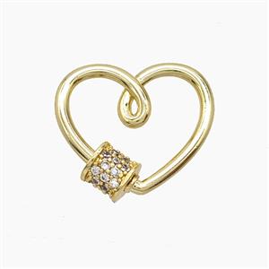Copper Heart Carabiner Clasp Pave Zirconia Gold Plated, approx 17mm