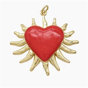 Copper Heart Pendant Red Enamel Gold Plated, approx 34mm