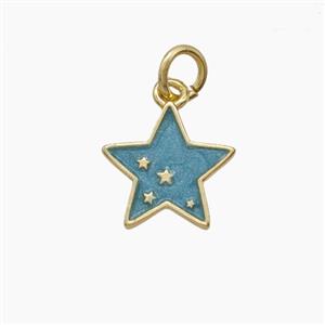 Copper Star Pendant Teal Enamel Gold Plated, approx 11mm