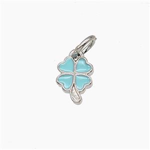 Copper Clover Pendant Teal Enamel Platinum Plated, approx 6-8mm