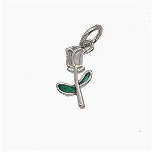 Copper Tulip Pendant Flower Enamel Platinum Plated, approx 6.5-11.5mm