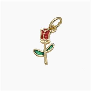 Copper Tulip Pendant Flower Enamel Gold Plated, approx 6.5-11.5mm