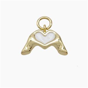 Copper Hand Heart Pendant White Enamel Gold Plated, approx 9-15mm