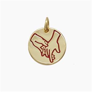 Holding Hands Charms Copper Pendant Enamel Gold Plated, approx 13mm