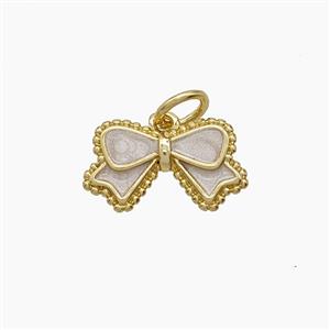 Copper Bowknot Pendant White Enamel Gold Plated, approx 8-14mm
