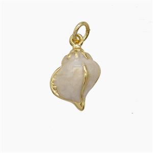 Conch Shell Charms Copper Pendant White Enamel Gold Plated, approx 11-15mm