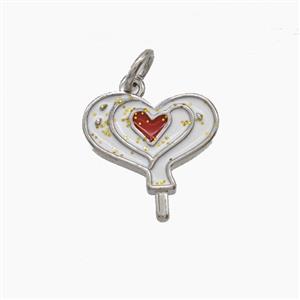 Copper Love Heart Pendant White Enamel Platinum Plated, approx 14mm