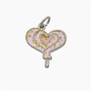Copper Love Heart Pendant Pink Enamel Platinum Plated, approx 14mm