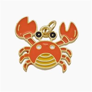 Copper Crab Pendant Red Enamel Gold Plated, approx 16-18mm
