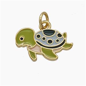 Copper Tortoise Pendant Green Enamel Gold Plated, approx 10-17mm