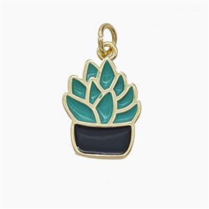 Copper Succulent Pendant Green Enamel Plant Gold Plated, approx 12-15mm