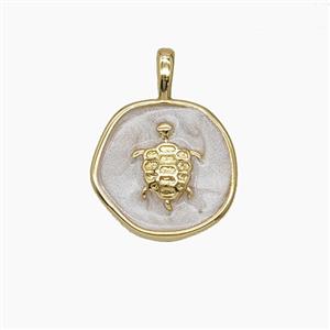 Copper Tortoise Pendant White Enamel Circle Gold Plated, approx 14mm