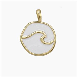 Copper Snake Pendant White Enamel Circle Gold Plated, approx 14mm