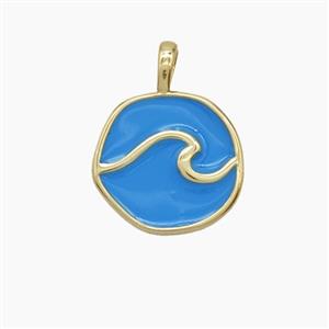 Copper Snake Pendant Blue Enamel Circle Gold Plated, approx 14mm