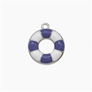 Copper Lifebuoy Pendant Enamel Platinum Plated, approx 13mm