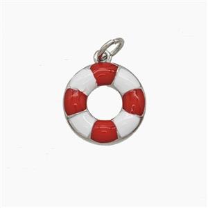 Copper Lifebuoy Pendant Enamel Platinum Plated, approx 13mm