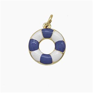 Copper Lifebuoy Pendant Blue Enamel Gold Plated, approx 13mm